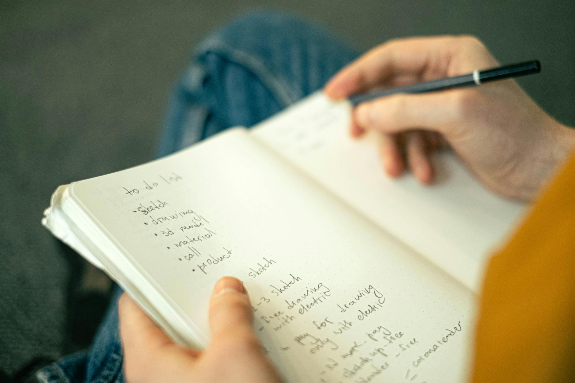 Close-up of a person taking notes in a notebook, writing a to-do list with focus and clarity.
